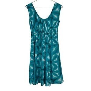 Calvin Klein Dress Sz 4 Pleated Bust Laguna Blue Green White Tie Dye Womens